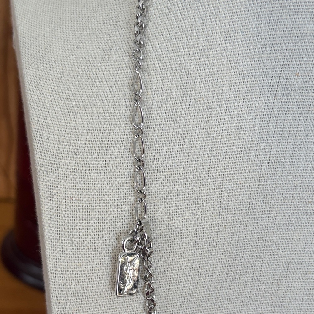 Yves Saint Laurent Silver Tone Chain Geometric Pendant Crystals 20.5-22" extend - Picture 6 of 14